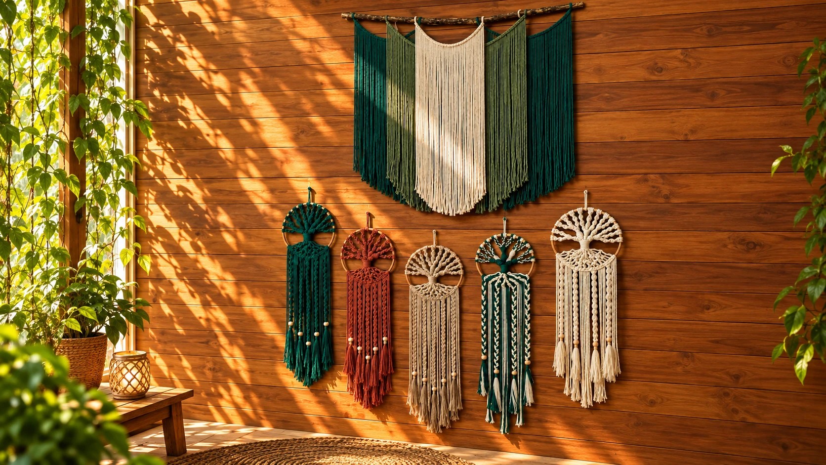 Painéis e árvores da vida em macramê do Ateliê Nó Decor